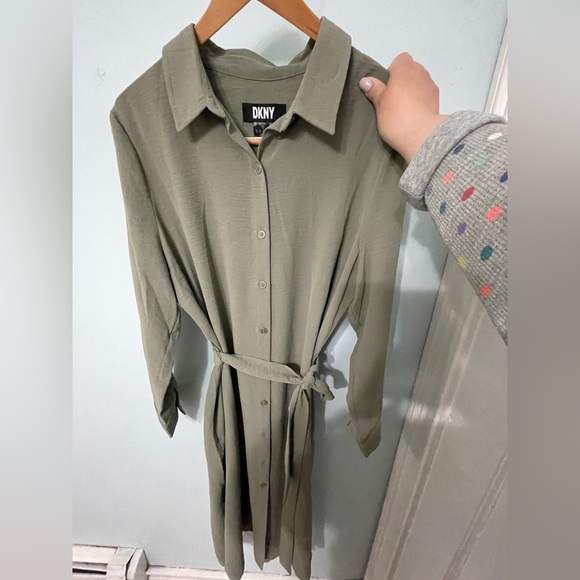 DKNY long sleeve olive dress - Picture 3 of 8